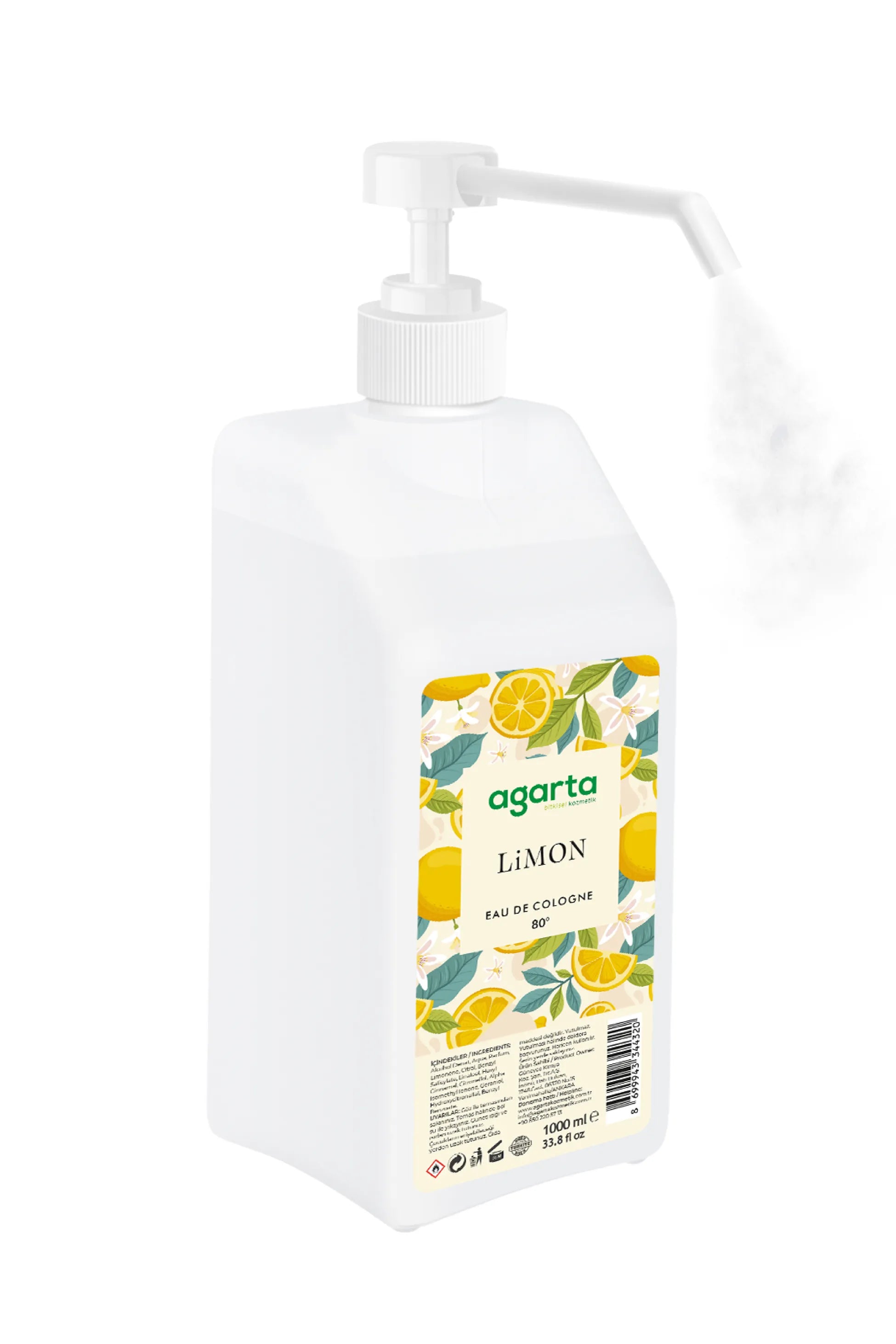 Agarta Püskürtme Valfli 80° Limon Kolonyası 1000 ml