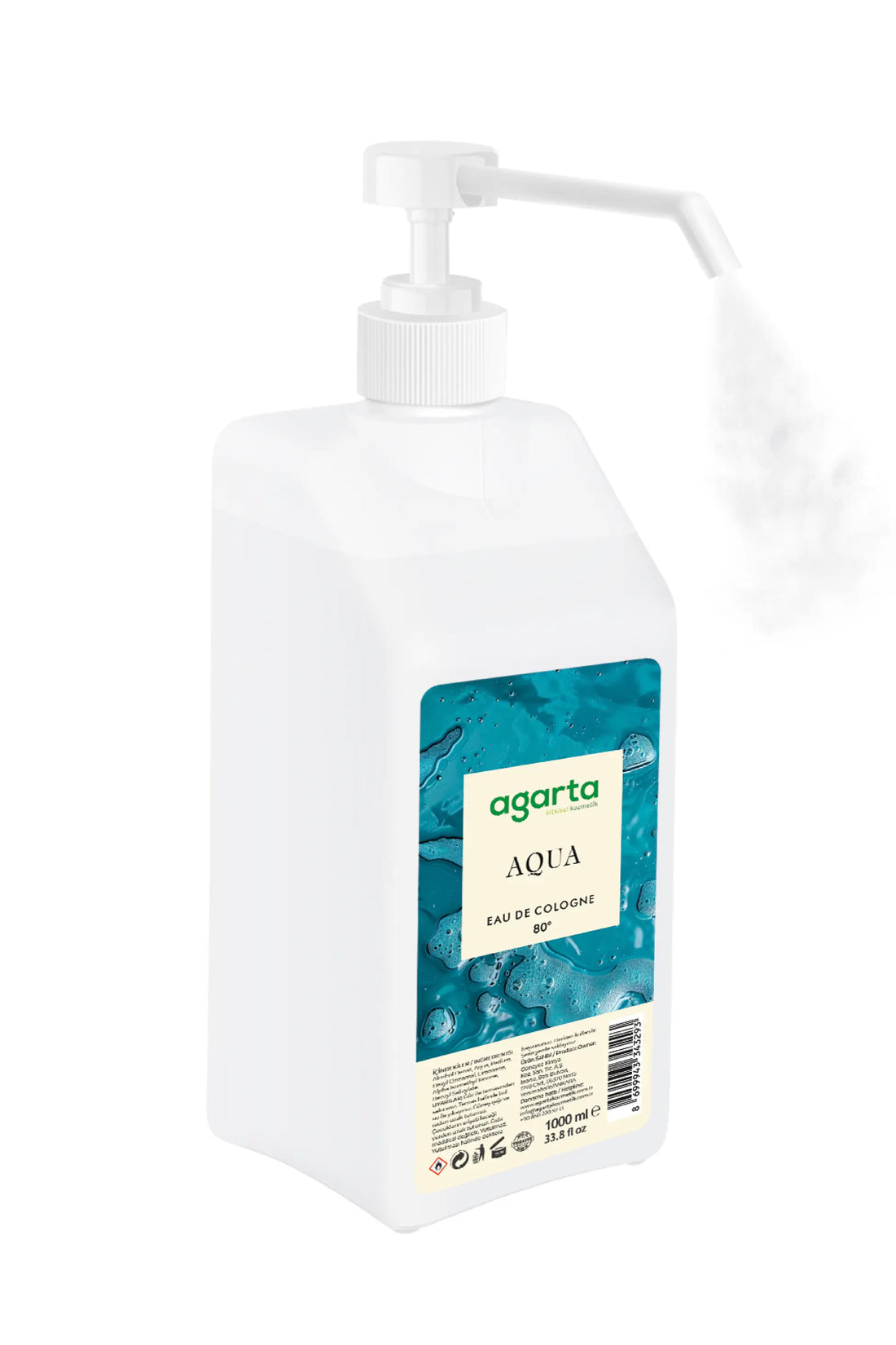 Agarta Püskürtme Valfli 80° Aqua Kolonya 1000 ml