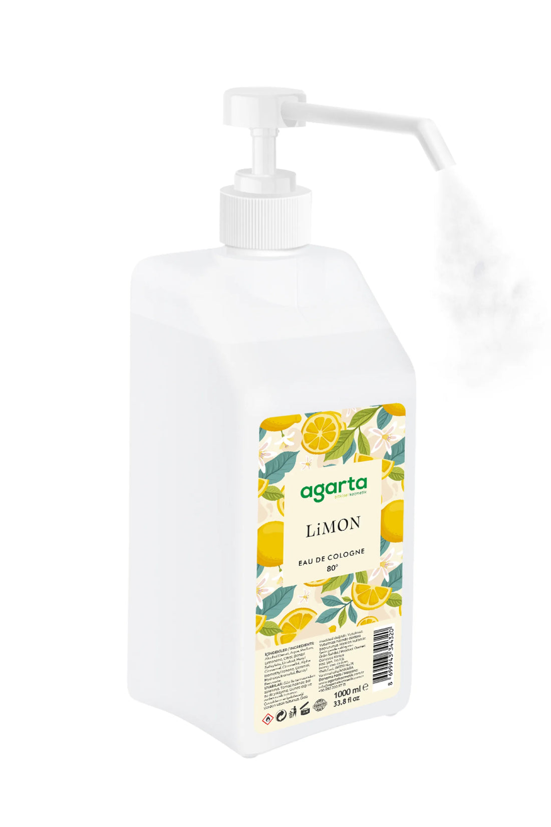 Agarta Püskürtme Valfli 80° Limon Kolonyası 1000 ml